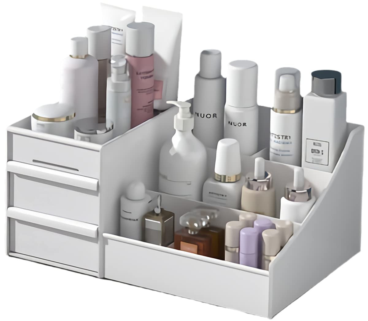 XIOU Makeup Desk Organizer with Drawers Countertop Organizer for Cosmetics Vanity Holder for Lipstick Brushes Lotions Ey